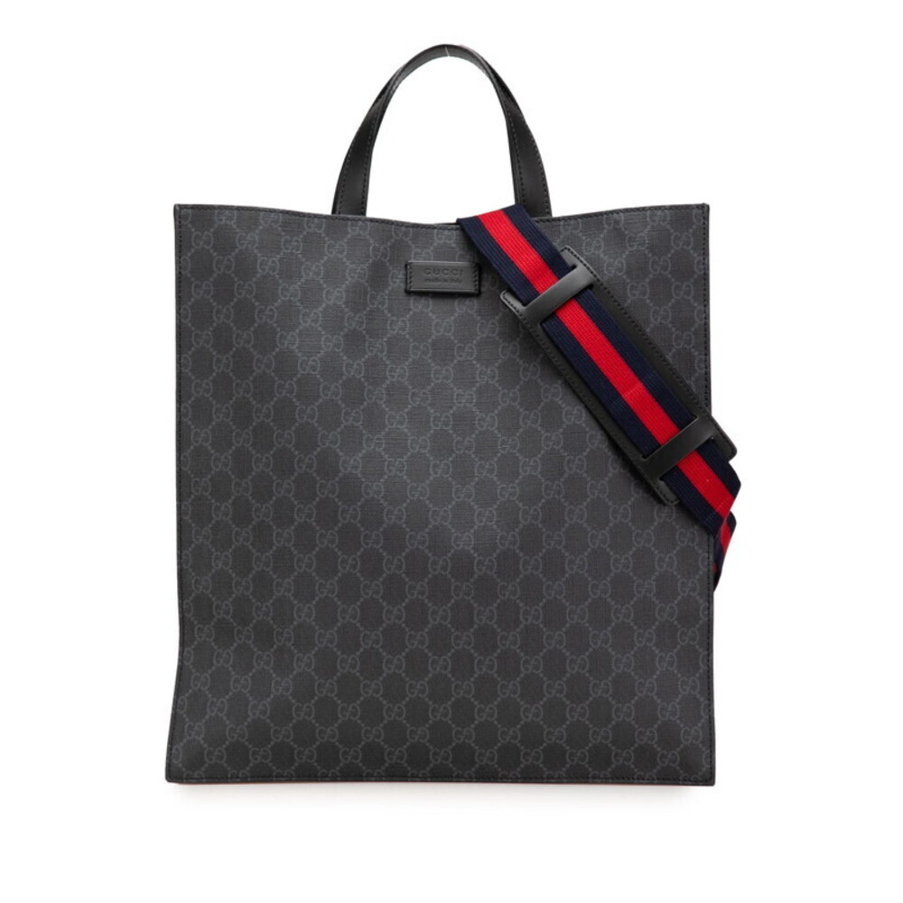 Gucci GG Supreme Tote Shoulder Bag Black Leather
